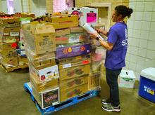Volunteer helps donate produce