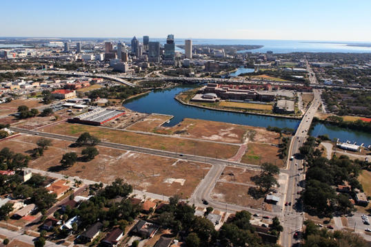 Aerial photo of the Tampa Heights Riverfront